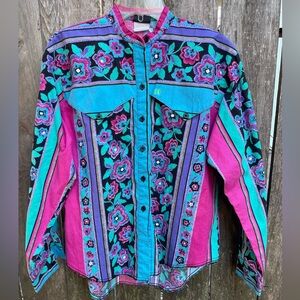 Vintage Floral Multicolor Women's Button Down Top